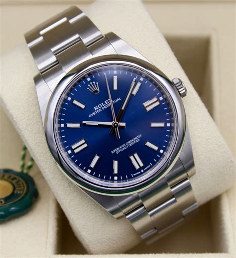 rolex oyster perpetual date blue dial stainless steel men's watch|Rolex Oyster Perpetual 41 tiffany.